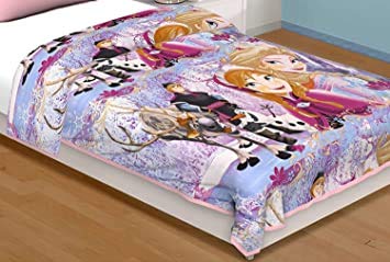 NK Kids Polycotton Frozen Princess Print Cartoon Design Single Bed Reversible AC Blanket (Multicolor)