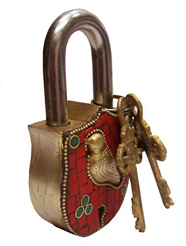 Aesthetic Decors Lock W/Keys Bird Design W/Stone Work