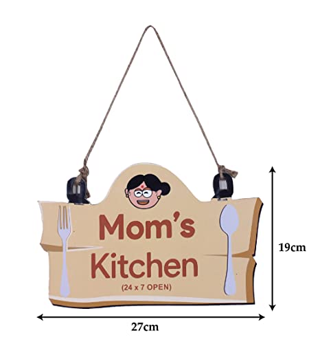 Urbane Home Wooden"Mom's Kitchen"Printed Door & Wall Quotes for Kitchen & Restaurant (Light Brown)