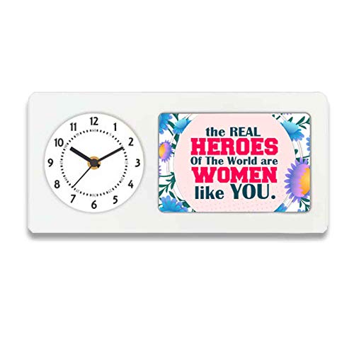 Designer Unicorn Printed Desk/Shelf Clock with Attached Frame The Real Heroes of The World are Women Like You 9.5 * 4.5 inches