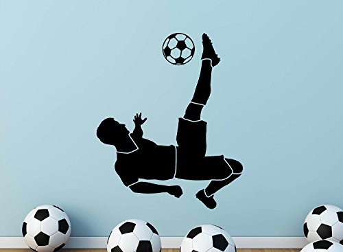 Decor Villa PVC Vinyl Football Player Kicking Wall Sticker Decal for Kids Room Bedroom Hall, Size - 58 CM X 71 CM, Black