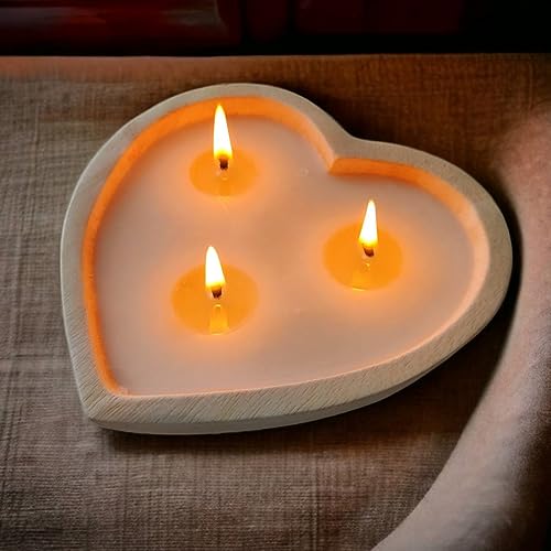 BestySuperStore 6” Heart Shaped Wooden Bowl Lavender Scented Soy Wax Candle - 3 Wicks 5 oz Decorative Dough Bowls Candles for Anniversary Engagement Wedding Birthday Valentine Christmas Gifts