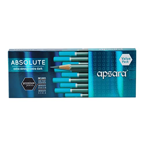 Apsara Absolute Pencil, Hexagonal Body for Strong Grip, Extra Strong & Easy Sharpening, Good Handwriting, Free Sharpener & Eraser, Breakage Resistant (Pack of 20)