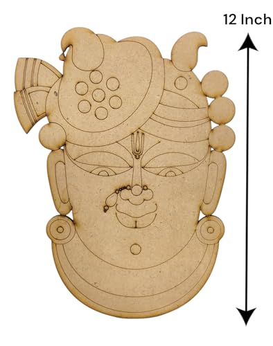 RIA Studio Traditional MDF Decorative DIY Shrinath Ji Cutout with Engraving for Hanging, Decoration, Rangoli, Festival Gift, Resin Art & Craft (12 Inch)
