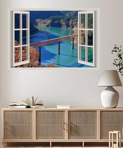 JVERF - JZZA23747 Japan Rivers Bridges Shizuoka Prefecture Crag| Self-Adhesive Open Window Wall Sticker