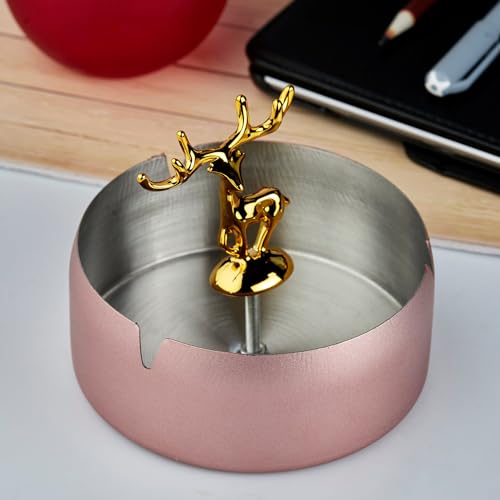 Ashtray,Moose Ashtray, Stainless Steel Home Ash Tray Set for Cigarettes, Cool Ashtray for Outside and Indoor Use, X-Large – Pink