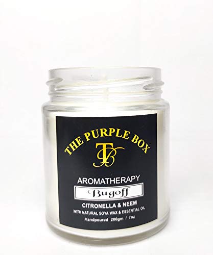 The Purple Box Aromatherapy Candle Anti Mosquito and Bug Repellent Candle 100% SOYA Wax,Pure Essential Oil 200 gm,CITRONELLA Candle, Bug Off