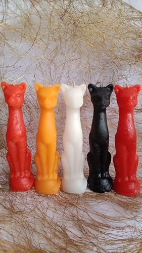 THE REMEDIAL STORE Cat Figure Spell Candle | Ritual Candle | Wicca Spells Candle | Great for Halloween, Birthdays Combo (Pack of 5, Yellow, White, Red, White & Orange)