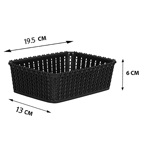 Cutting EDGE Plastic Multipurpose Sturdy Storage Baskets for Cosmetics Office Fruit Vegetable Bathroom Stationary Home Basket with Handle - (Black, Set of 2, Mini)