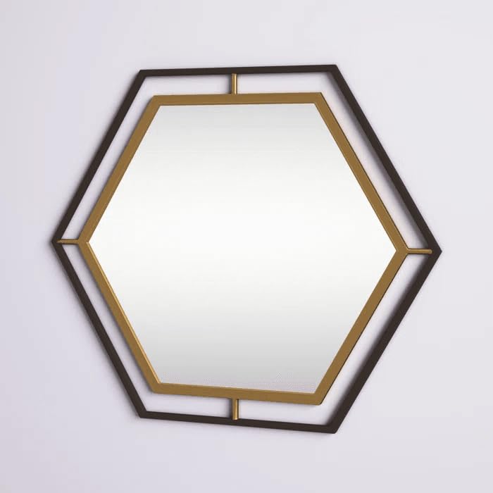 ARTESSA Modern Designer Hexagonal Mirror for Living Room with Metal Frame (60 x 75)