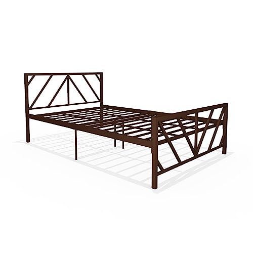 Universe Furniture Mier Single Size Metal Bed Without Storage with Mattress (Matte Finish, Brown)