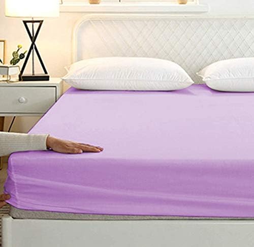 400 Thread Count All Around Elastic Fitted Bedsheet 3 PC Set- 6" DeepPocket of Fitted Sheet- 100% Cotton Elasticized Fitted Sheet with2 Pillow Cover- Soft Lavender Solid,Queen Size