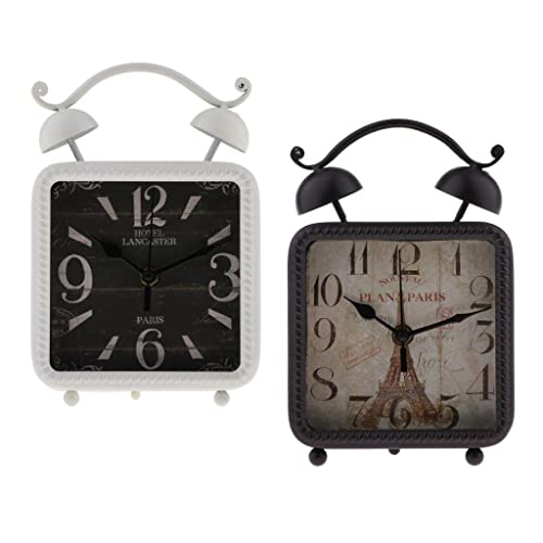 CALANDIS Retro Style Shabby Iron Clock Home Desk Table Clock Ornament White