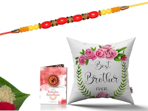 Pillow Rakhi for Brother with Gift - Rakhi with Rakhi Cushion with Filler Greeting Card- Rakhi for Brother, Gifts for Brother, Gifts for Rakhi, Gifts for Rakshabandhan Rakhi Gifts-CH-BRO-37-PD