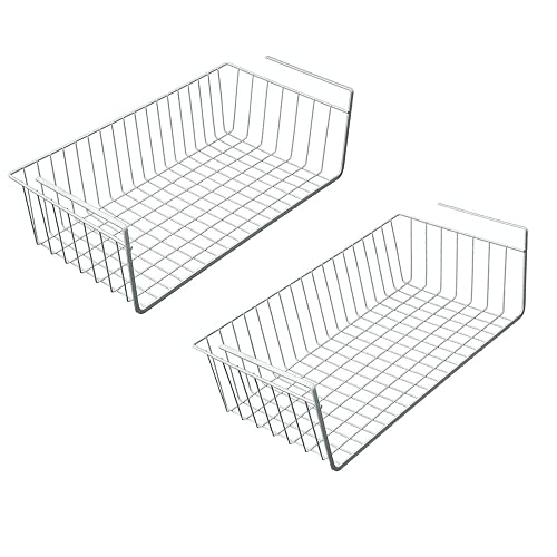 Go Hooked Vime Powder Coated Iron Multipurpose Under Tiered Shelf Cabinet/Undershelf Organiser Basket Storage Rack (16", White) - Pack Of 2