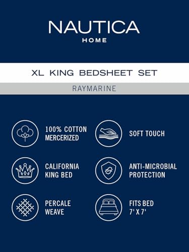 NAUTICA Super Soft 100% Cotton King Bedsheet and 2 Pillow Covers -3pc Set (raymarine) | 160 TC | Dust Proof Layer Added Floral-vesselgrey