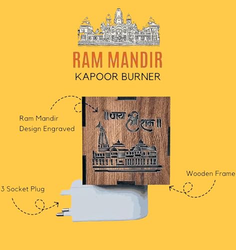 BETSU Shri Ram Ayodhya Mandir Wooden Electric Kapoor Dani/Diffuser with Night Light (Brown, Textured)