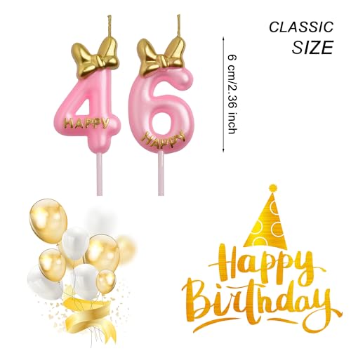 AOOLADA 46th 64th Birthday Candles, Pink 64 46 Year Old Cake Topper Cute Number Birthday Candles, Birthday Party Decorations Gifts for Girls Women