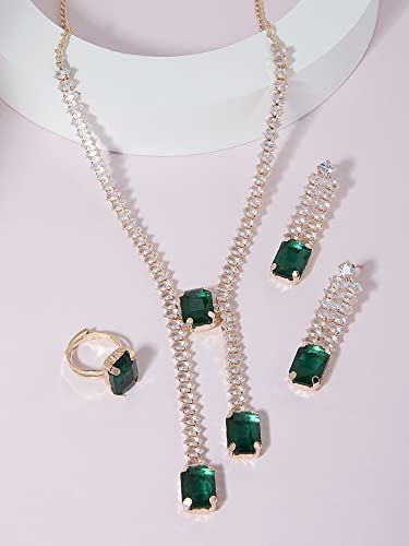 ZAVERI PEARLS Green Dazzling Contemporary Necklace Earring & Ring Set For Women-ZPFK14400