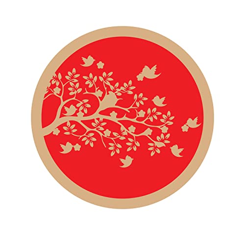 DOTME Tree Branch Birds Wooden with Vinyl Sticker Decorative Design Wall Décor for Home Kids Bedroom Living Room Hall DIY Art 8 INCH (Red)