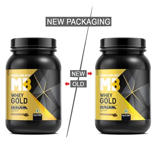 MuscleBlaze Whey Gold, 100% Whey Protein Isolate, Labdoor USA Certified, 30g Whey Protein Per Scoop (Rich Milk Chocolate, 1kg / 2.2lb)