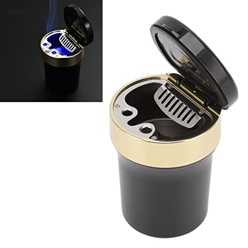 Mini Car Ashtray Flame Retardant Stainless Steel Indoor Clock Outdoor Car Ashtray (Black Gold)