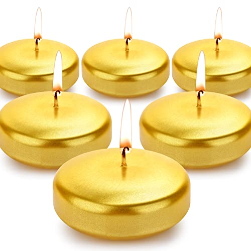 3 inch Floating Candles, 12/24/36/ Pack White/Gold/Red Floating Candle, Long Burning and Smokeless Candle for Wedding, Birthday, Pool, Holiday & Home Decoration Unscented (24PACK, Gold)