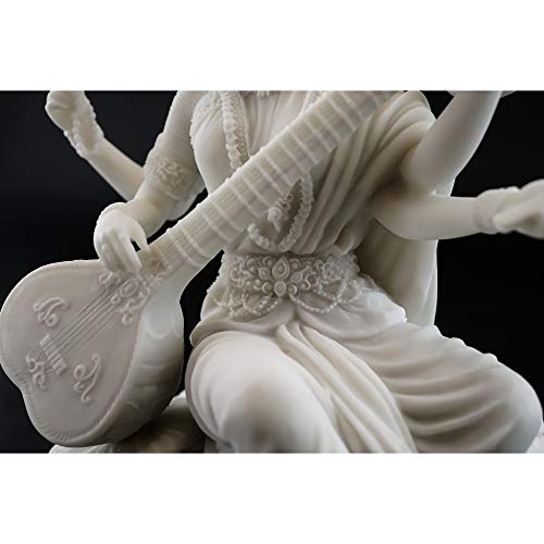 Top Collection Saraswati Statue - Hindu Goddess of Knowledge, Music & Art Sculpture in White Marble Finish- 5.75-Inch Figurine