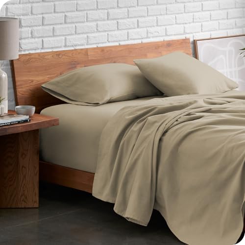 Bare Home Flannel Sheet Set 100% Cotton, Velvety Soft Heavyweight - Double Brushed Flannel - Deep Pocket (Twin XL, Sand)