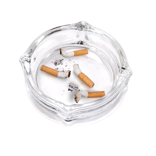 UNIVERSON Glass Crystal Cigarette Round Ashtray, Transparent | Lead-free Glass | Environmentally Friendly | Pack of 1