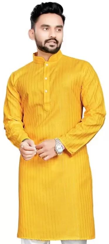 weltpocket Men's Cotton Blend Zari Straight LINING KURTA (LNNG-K-YLW-38_Yellow