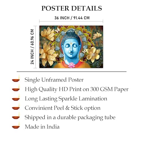 Indianara Rolled Sparkled Gautam Buddha Art Print for Room Décor Digital Reprint 36 inch x 24 inch Painting (10728PST)