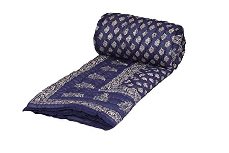 Craft Jaipur Cotton Gold Print Jaipuri Light Weight Single Bed Razai- (Dark Blue)