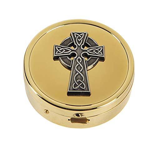 Brass and Silver-Toned Celtic Cross PYX, Pack of 3