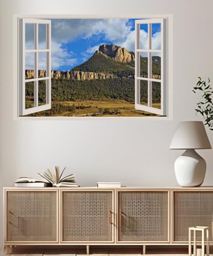 JVERF - JZZA24330 Mountains Crag Clouds| Self-Adhesive Open Window Wall Sticker