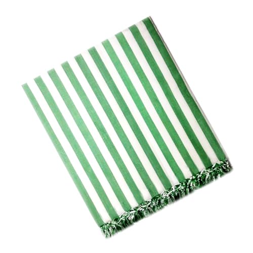 SilkXone Cotton Silky Soft Organic Bhagalpuri Dull chadar Blanket for All Season Blanket, (Green-White Stripe), Pack of 1 (7 No.)