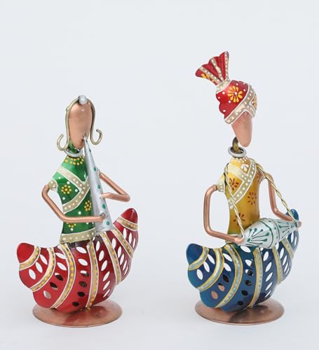 Arunaines Punjabi Couple Musicians Set of 2 Multicolour Iron Candle Holders | Adding A Touch of Punjabi Cultural