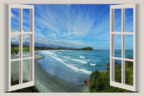 JVERF - JZZA25180 New Zealand Coast Sky Ocean Tauranga Bay Beach| Self-Adhesive Open Window Wall Sticker