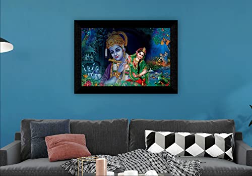 SAF Pack of 1 Radha krishna religious modern art wall painting with framed for living room 11 inch x 14 inch CANFM31265