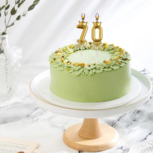 AOOLADA 70th Birthday Candles, Gold 70 Year Old Number Birthday Candles, Number 70 Candles for Men Women, Happy Birthday Party Decorations Cake Topper Gifts for Wedding Anniversary Celebration