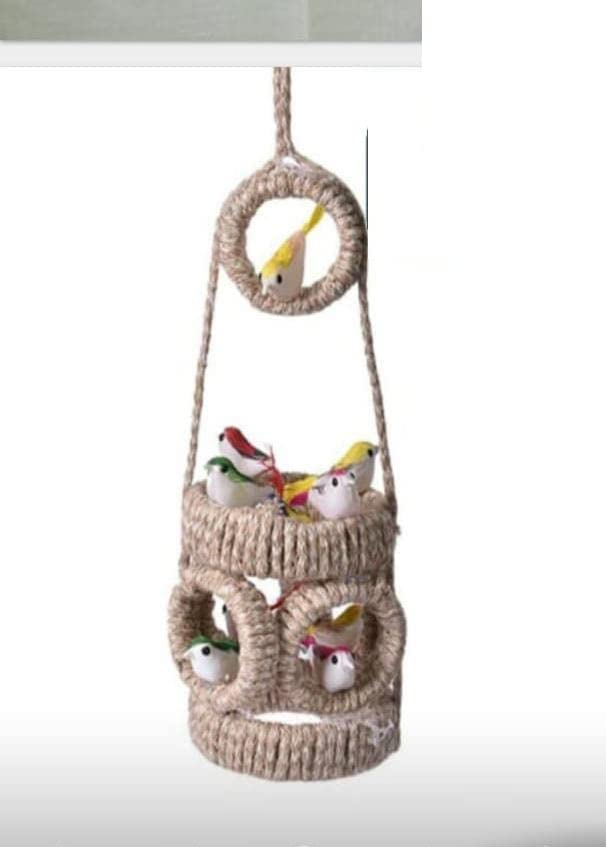 Couple Wall Hanging Wind Chimes chidiya with Egg and nest for Hotel, Home, car Decor Decorative