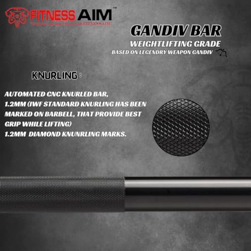 FITNESS AIM GANDIV BAR BLK Weightlifting/Powerlfiting Barbell Bar 7.2 feet| Weight Bar 2200mm, 20kg Gym Bar for Heavy Weight Lifting, Competition, Training, Gym Fitness Workout|CrossFit (GANDIV BAR)