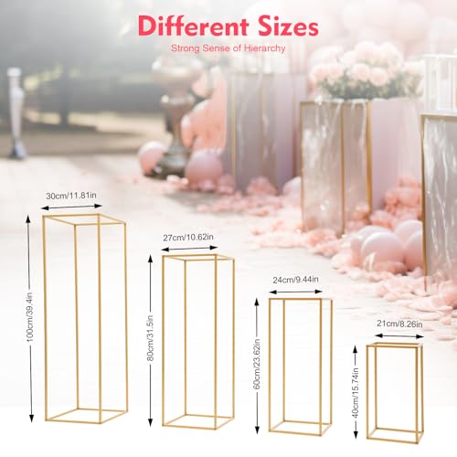 BJTDLLX 4 Pcs Gold Wedding Flower Stand, Metal Vase Column Stand Geometric Centerpiece Vase Detachable Wedding Flower Vase Holders for Wedding Party Event Decoration (Set of 4)