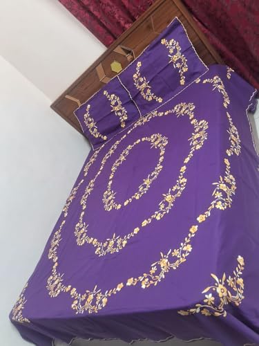 Nice Things Handwork Embroidery Bedsheets 200 Thread Count, Purple Color 3