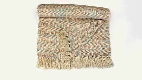 Handwoven Jute Throw with Fringe Tassels, 125 x 152 cm, Multicolour