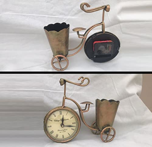 Craferia Export Antique Wrought Iron Cycle Clock with Pen Holder Stand/Showpiece (Table Clock with Pen Holder)