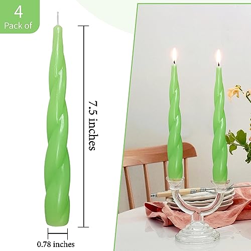 Christmas Taper Candlesticks Green Candles Spiral - 4 PCS Unscented Taper Candlesticks 7.5 inch Dinner Candle for Home Decor, Relaxation & All Occasions