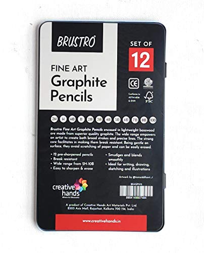 BRUSTRO ARTISTS’ FINEART GRAPHITE PENCIL SET OF 12 (10B-2H) + Free 2 Brustro ECO-PVC Dust-free erasers worth Rs24