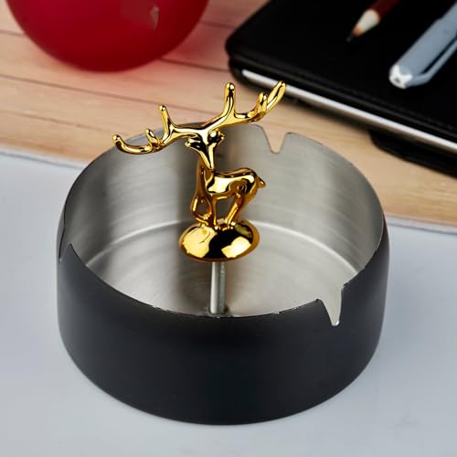 Ashtray,Moose Ashtray, Stainless Steel Home Ash Tray Set for Cigarettes, Cool Ashtray for Outside and Indoor Use, X-Large – Black