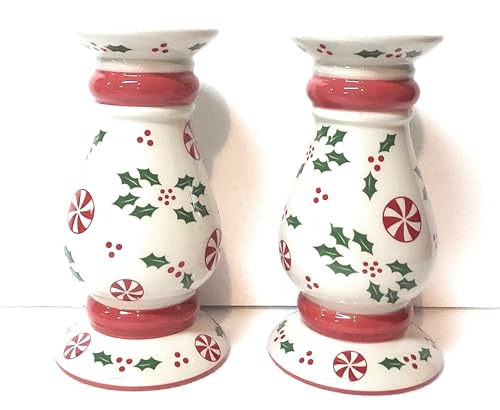 Temp-tations by Tara Temp-tations Set-of-2 Flowers & Flames Candle Stick/Pillar OR Vase, Ceramic (Holly Peppermint)